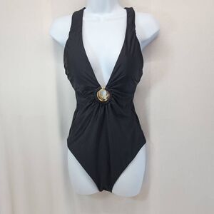 Sunshine 79 Size 10 Sunshine Solids Keyhole V-Plunge One Piece - Black